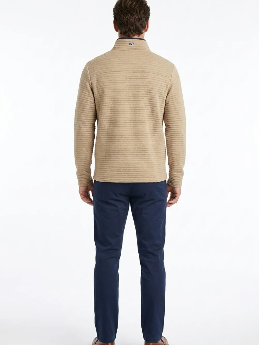 Vineyard Vines Tan and Navy Logo Pullover Mock Neck Size Medium